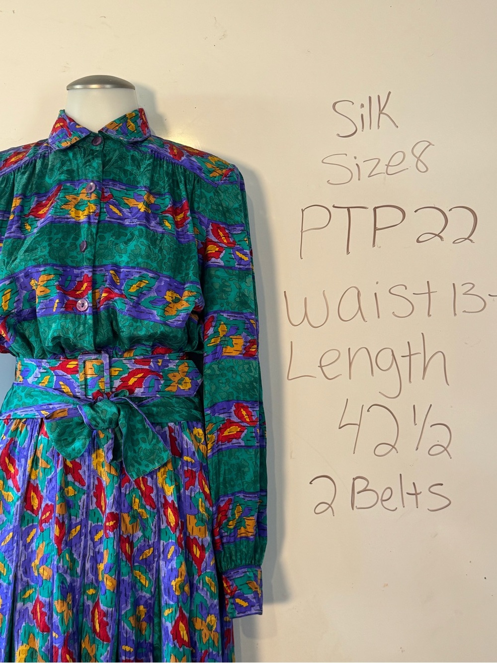 Vintage blouson silk abstract 80s Floral animal cottagecore Long sleeve belted - Picture 5 of 9